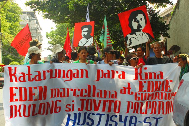 Activists from Southern Tagalog troop to the Department of Justice, April 22, to demand justice for Eden Marcellana and Eddie Gumanoy(Photo by Ronalyn V. Olea / Bulatlat.com)