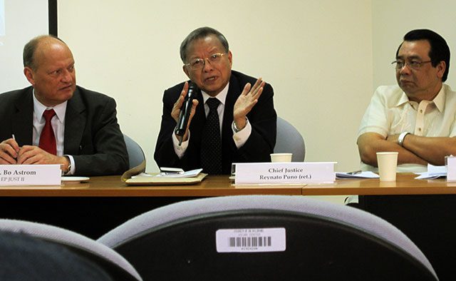 Bo Astrom of EPJUST II, former Chief Justice Reynato Puno and Bayan Muna Rep. Neri Colmenares (Photo by Ronalyn V. Olea / Bulatlat.com)