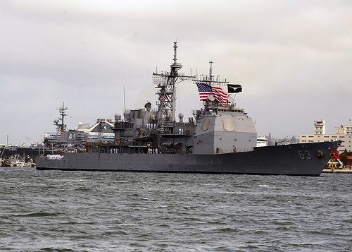 The latest to dock in a 'routine port call,' USS Cowpens (CG 63), a guided-missile cruiser, arrives in Manila March 9 to replenish supplies and for the crew to get some 'rest and relaxation'. The warship is part of the U.S. Pacific Fleet, crewed by approximately 360 sailors. (Photo from US Embassy in Manila)