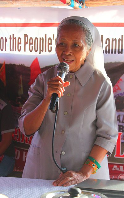 Benedictine nun Sister Miriam Noemi Francisco vows to continue supporting Hacienda Looc farmers during the launch of the Defend Hacienda Looc Alliance, June 4 in Calayo village, Nasugbu, Batangas. (Photo by Ronalyn V. Olea)