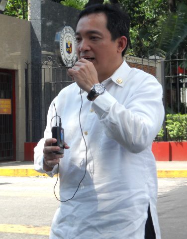 ACT Teachers Rep. Antontio Tinio at the picket rally of Alliance of Concerned Teachers in front of the South Gate of the House of Representatives on Wednesday, Aug. 13. He said he will remain steadfast in the fight against pork barrel in the midst of threats of impeachment and case to file against him for exposing the truth. (Photo by A. Umil/ Bulatlat.com)