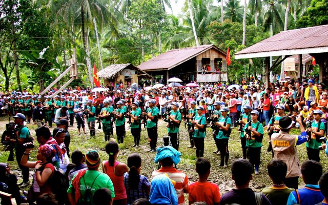 A company of NPA fighters in a formation at the start of the CPP's 46th anniversary celebration in Marihatag, Surigao del Sur. (Photo by Raymund Villanueva/ Bulatlat.com)