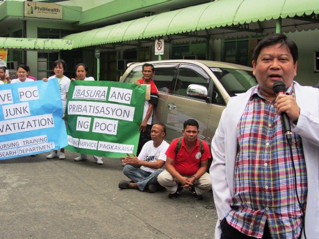 POC Director Jose Pujalte Jr address POC employees, patients & watchers and assures them he's with the figh against POC privatization (Photo by M. Salamat / Bulatlat.com)
