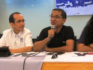 L: NUPLS's Edre Olalia, R: Bayan's Teddy Casiño, during Noy Out noW! launch