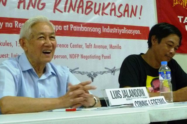 Luis Jalandoni of National Democratic Front of the Philippines speak about reforms at a forum on national industrialization and land reform organized by KMU and KMP Apr 22, in IFI Conference Center, Manila (Photo grabbed from KMU website / Bulatlat.com)