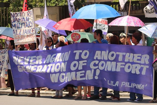 Protesters outside the Japanese embassy in Pasay City (Photo by B.Mallo/Bulatlat.com)