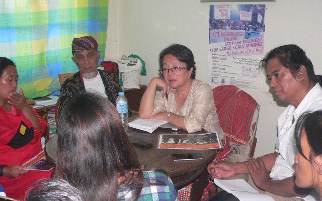 UNSRRIP Victoria Tauli-Corpuz listens intently to victims, with Edtami Mansayagan, of the UN Expert Mechanism on the Rights of Indigenous Peoples right). (Photo by D.Ayroso/Bulatlat.com)