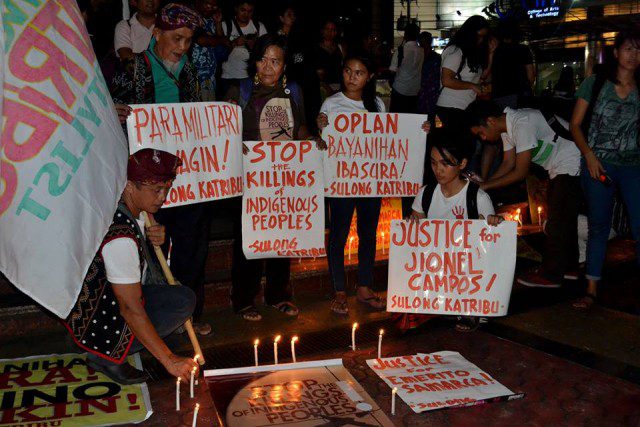 Indigenous leaders from Mindanao and Luzon joined the Sept. 2 candle-lighting in Quezon City (Photo courtesy of Katribu/Bulatlat.com)