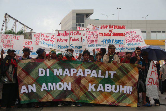 OUR LIVES ARE NOT REPLACEABLE. Typhoon Yolanda (Haiyan) survivors marched in their thousands to decry the various continuing injustice wrought upon their communities. (Photo from People Surge facebook page)