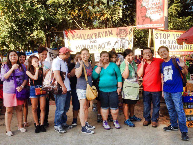 #AldubForLumad. Fans of the love team with Rep. Neri Colmenares (second from right, in red) outside the Kampuhan (Photo by C.Yamzon/Bulatlat.com) 