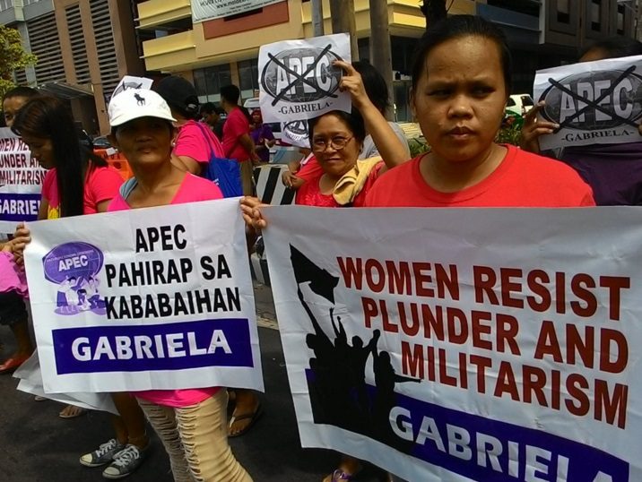 Women's group Gabriela protest against Apec and Edca in front of US Embassy. (Photo grabbed from Gabriela Twitter account.)