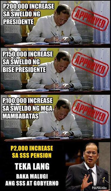 One of the memes that circulate on Twitter following Aquino's veto of the pension hike bill.
