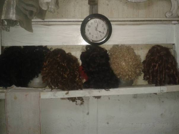 A collection of wigs .