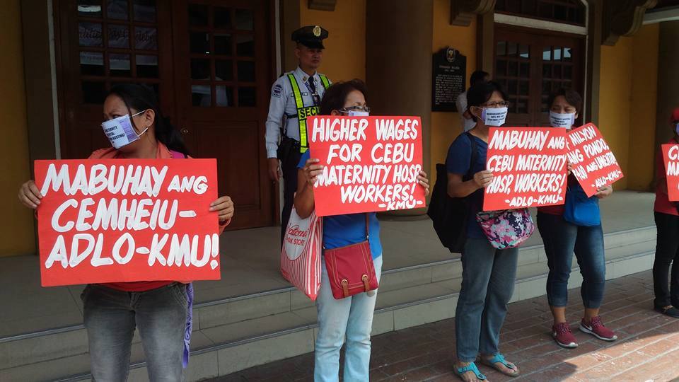 Kilusang Mayo Uno members protesting in front of the Department of Labor and Employment as support to the health workers of Cebu Maternity Hospital. (Contributed photo)
