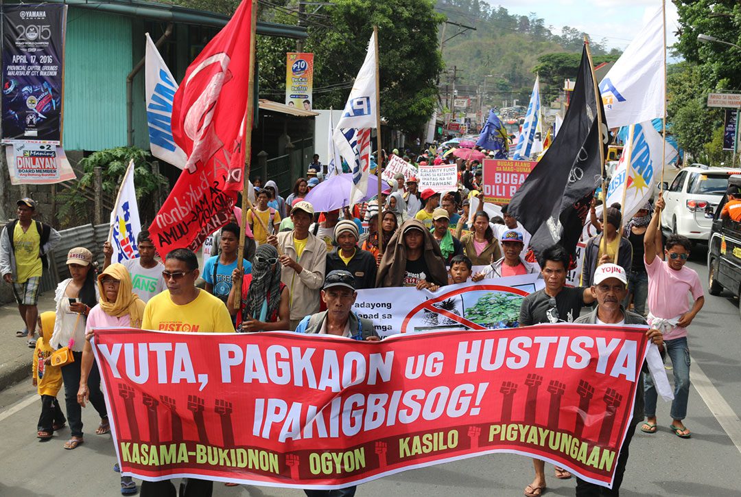 Thousands of farmers all over Bukidnon march to Malaybalay to deman government aid, April 20. (Photo courtesy of Marx Segunda and Rural Missionaries of the Philippines-Northern Mindanao Region)