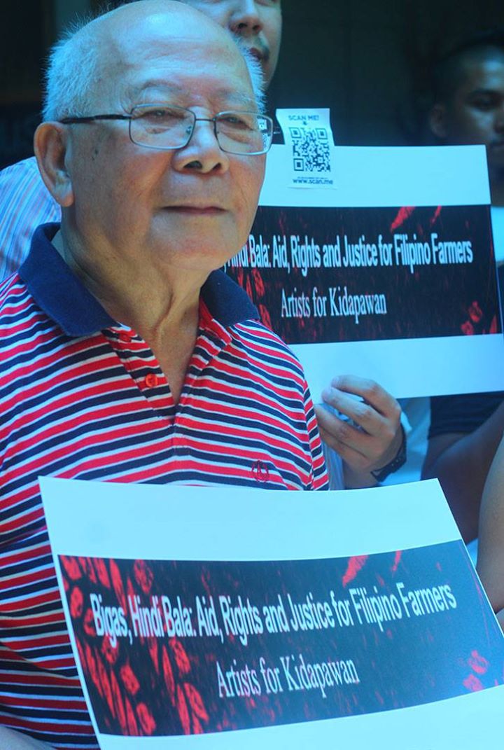 National Artist for Literature Bienvenido Lumbera calls on fellow artists to answer the call for militant aid to peasants during the launch of Artists for Kidapawan, May 2, in Quezon City. (Photo by Ronalyn V. Olea/ Bulatlat)