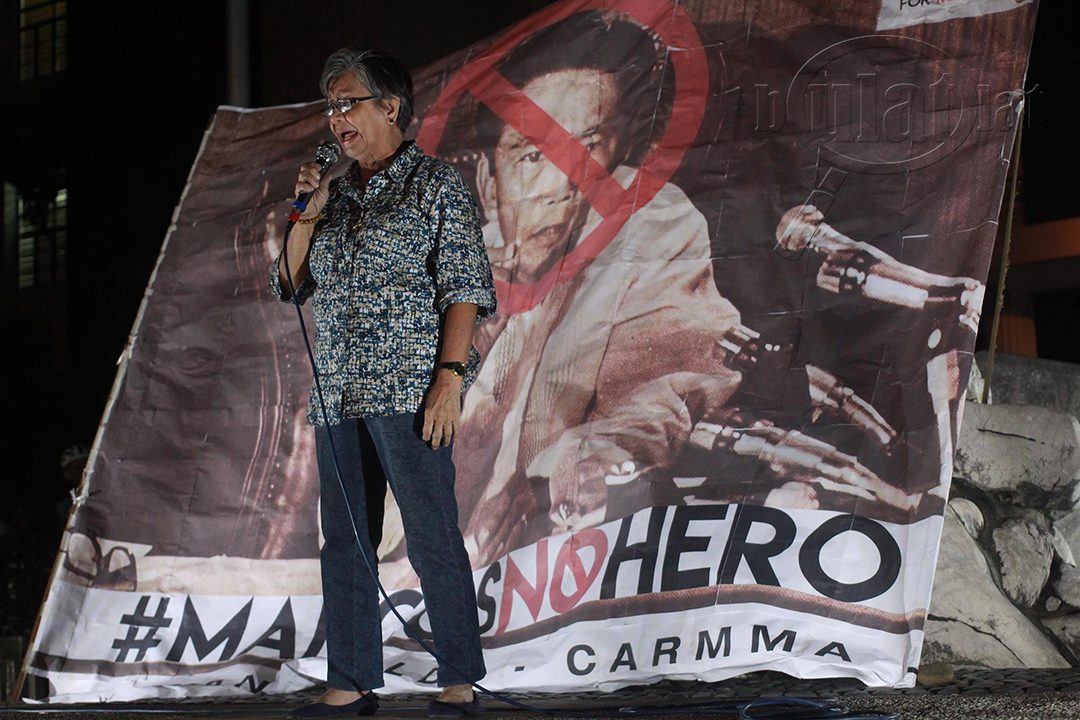 Edita Burgos, business manager of anti-Marcos newspapers We Forum and Malaya, says: "Numero lang 'yan. Hindi 'yan ang katotohanan." (Photo by Gino Estella / Bulatlat)