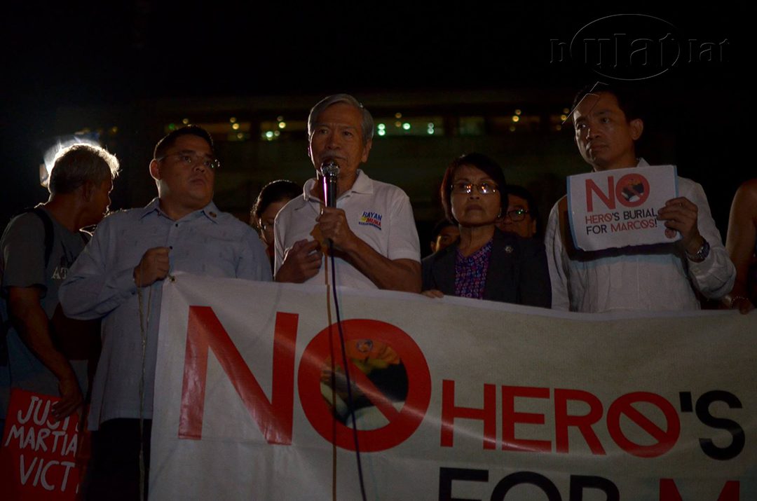 Makabayan President Satur Ocampo calls on the Filipino people to condemn the Supreme Court's betrayal. (Photo by Loi Manalansan / Bulatlat)