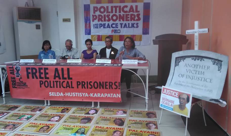L-R Gloria Almonte, Rey Claro Casambre, Choan Ocasla, Renato Baleros and Cristina Palabay call for the release of all political prisoners in a press conference, Dec. 2. (photo by Cynthia Espiritu/ Pinoy Media Center)