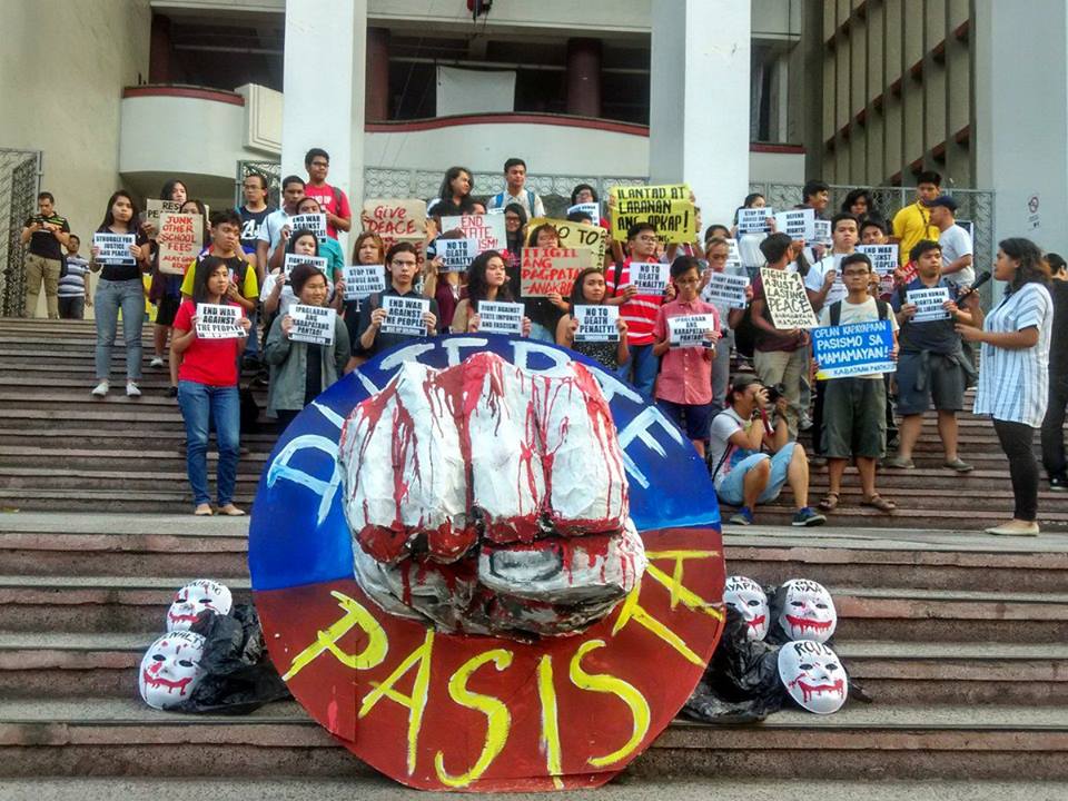 UP students led by Kabataan Partylist stage a protest at the AS steps in UP Diliman on March 10 (Contributed photo)