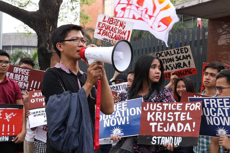 Parents of Kristel Tejada, Christopher and Blessilda joined the protest during Kristel's 14th year death anniversary.(Photo grabbed from League of Filipino Students Facebook page.)