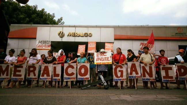 ‘Meralco, Ganid’ banner during a mobilization in front of Meralco Kamias office on April 2017. Photo: Clemente Bautista